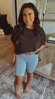 Light Blue Ribbed Biker Shorts