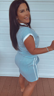 Chic Baby Blue and White Textured Top and Skirt Set