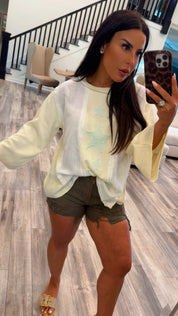 Yellow Green Star Patch Long Sleeve POL Top