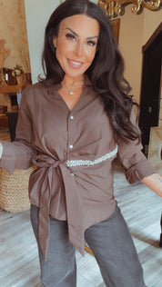Brown Button Up Diva Sparkle Blouse