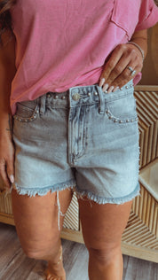 Mica Denim Raw Hem Studded Jean Shorts