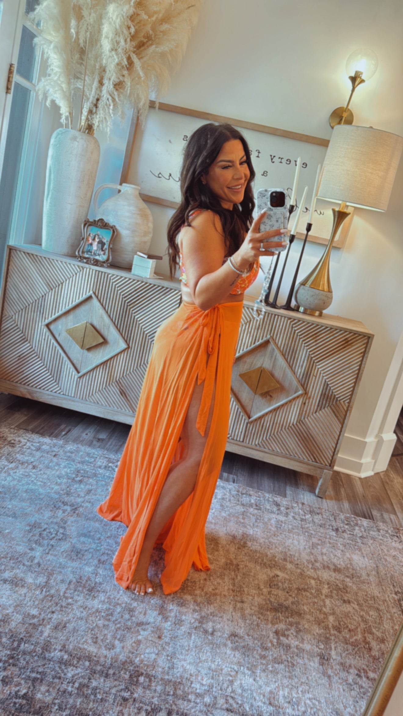 Chic Orange Mesh Wrap Skirt