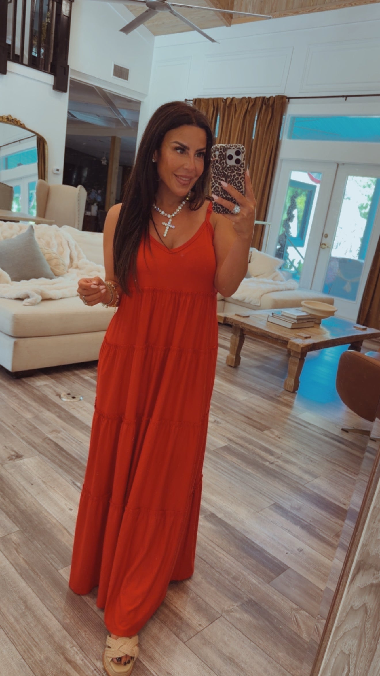 Chic Red Tiered Flowy Tank Dress