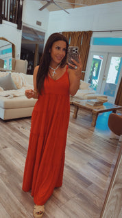 Chic Red Tiered Flowy Tank Dress