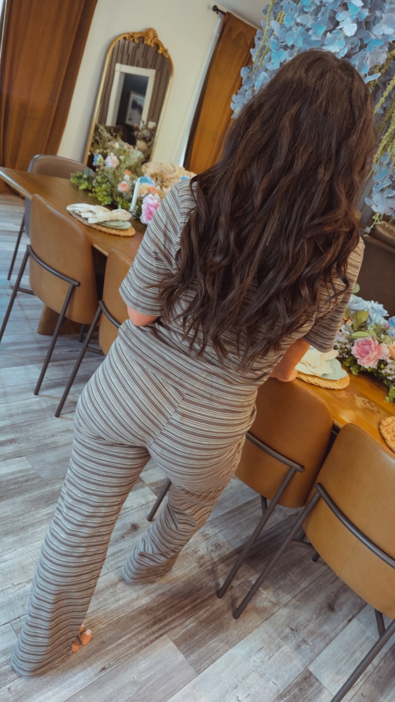 The Greii Brown Striped Collared Button Up Top