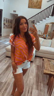 Orange Pink Vneck Linen Top
