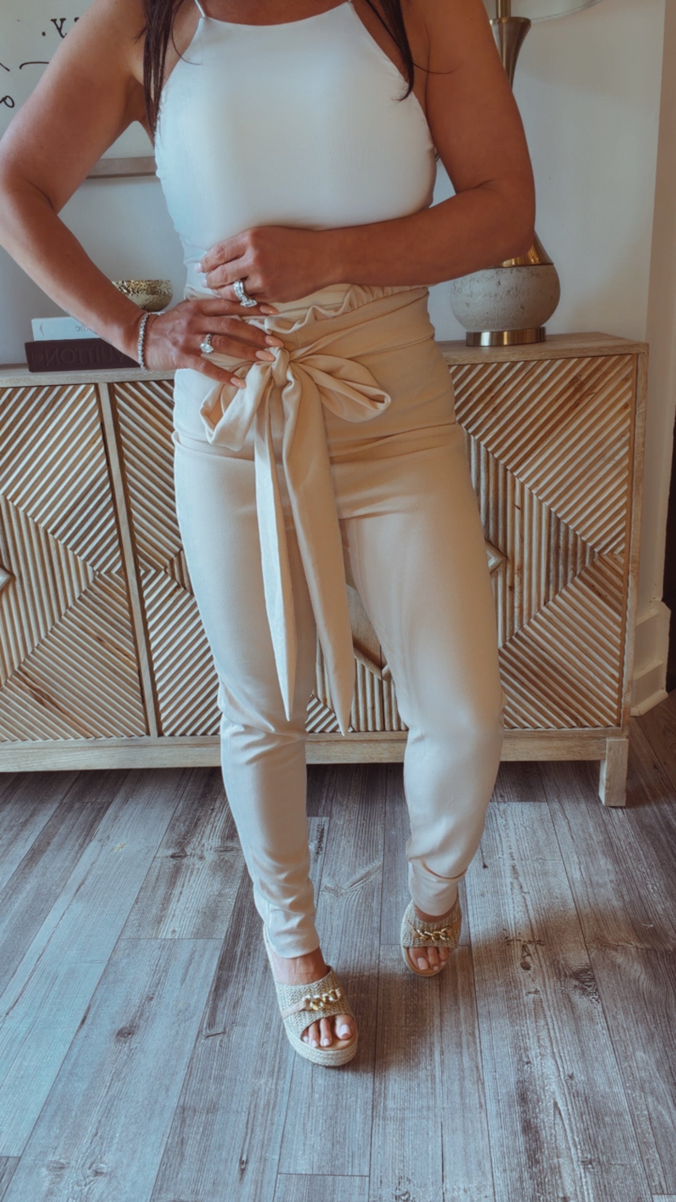 Taupe Ruffle Bottom Pants