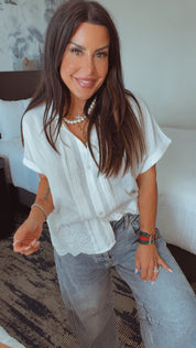 Eyelet Lace Chic White Button up Top