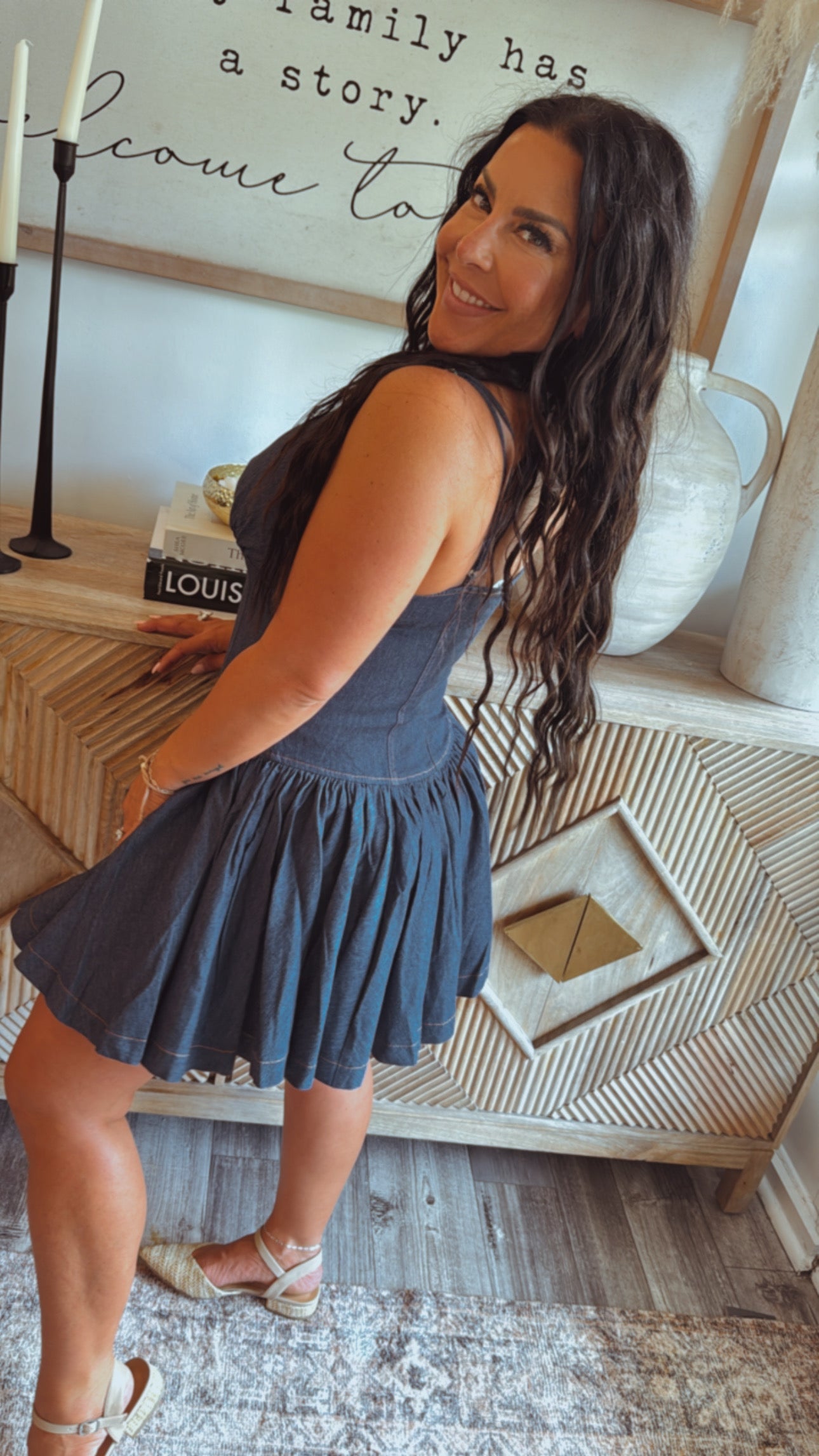 Dark Wash Denim Vneck Dress