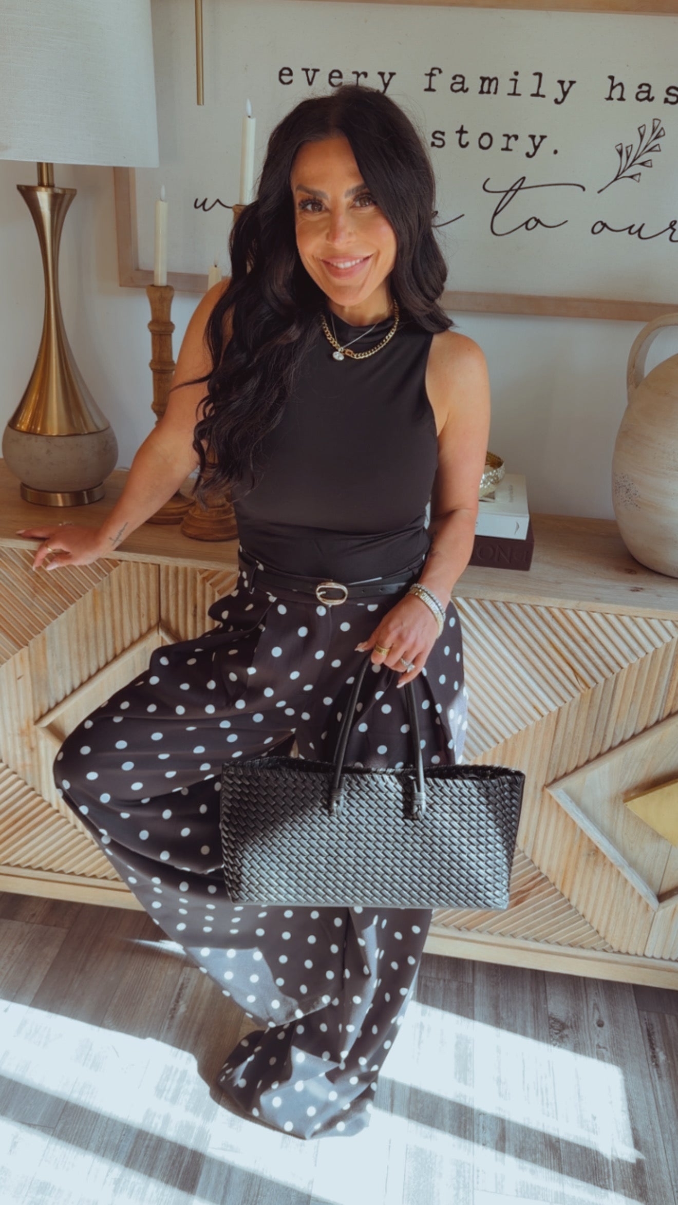 Black and White Polka Dot Wide Leg  Trousers
