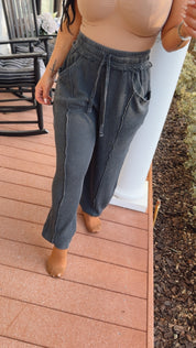 Black Waffle Knit Cuffed Joggers