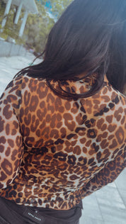 Chic Brown and Black Leopard Mesh Top
