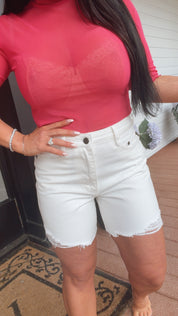 Judy Blue White Distressed Shorts Rigid Magic