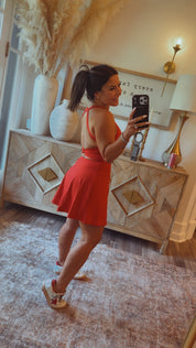 Sassy Red Athletic Dress With Shorts