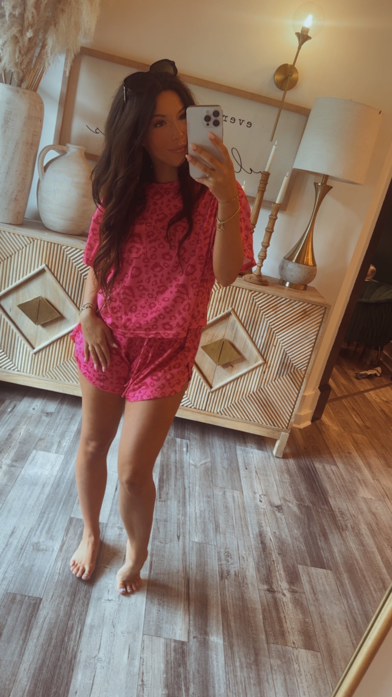 Hot Pink Cheetah Two Piece Set Top and Shorts