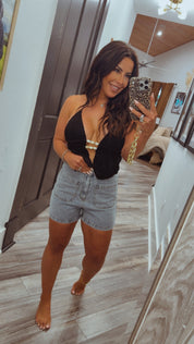 Chic Denim Blue Front Pocket Shorts