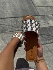 White and Gold Studded Sandals