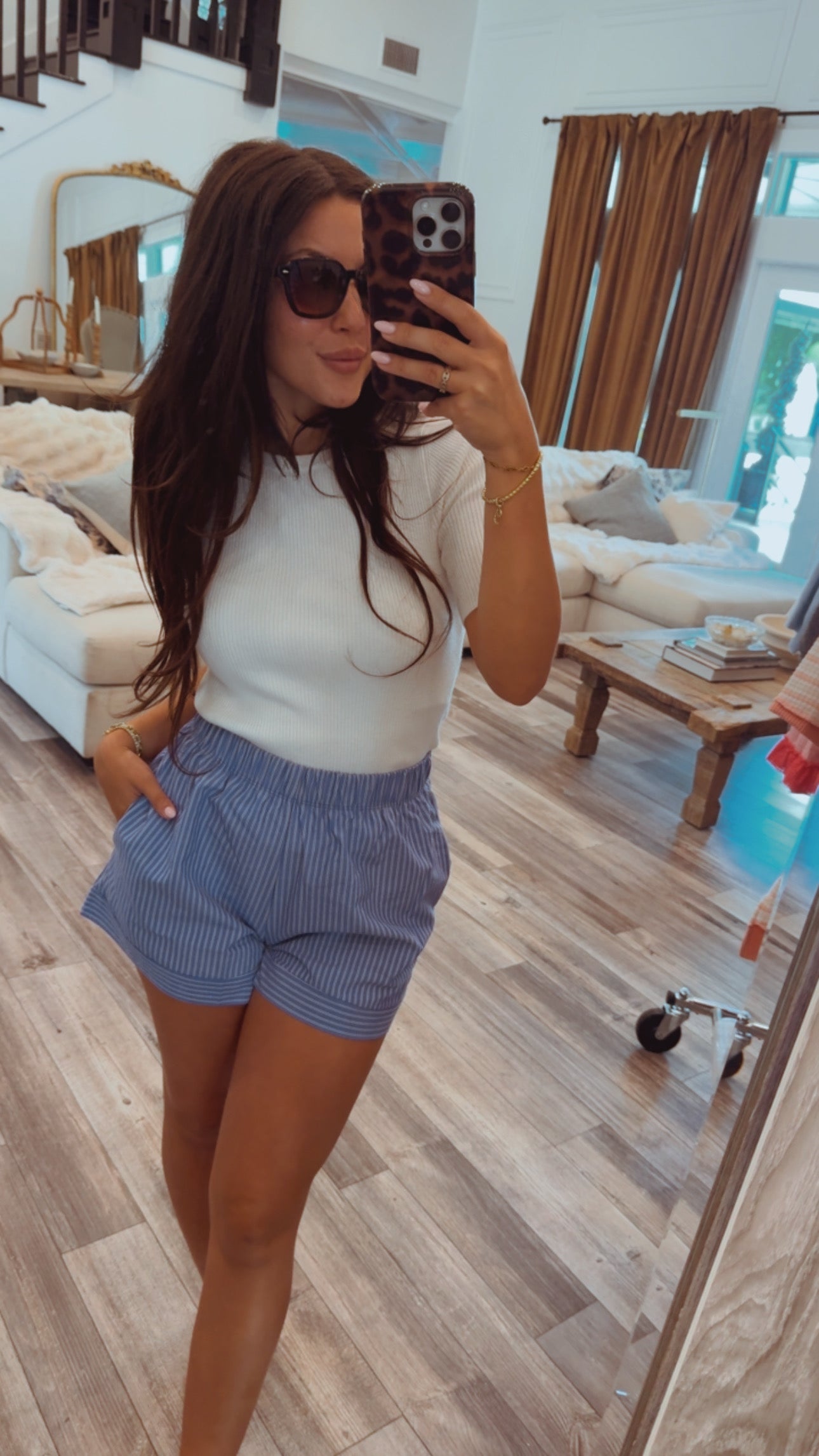 Blue and White Striped Shorts