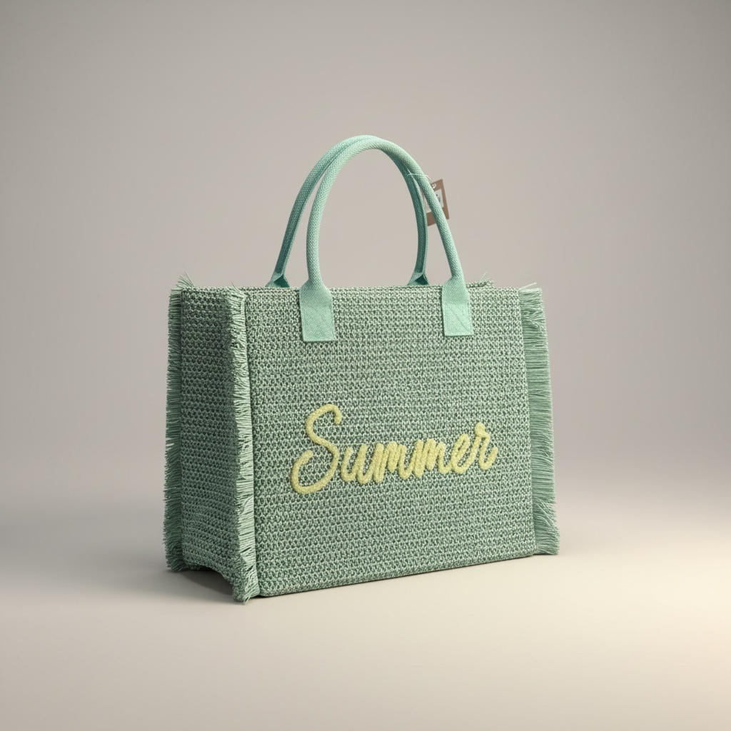 Summer Metallic and Teal Seagrass Tote Bag