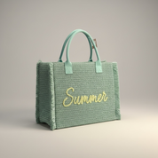 Summer Metallic and Teal Seagrass Tote Bag