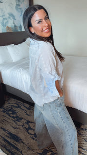Chic Light Blue Textured Button Up Top