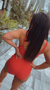 Red Tummy Control Two Piece High Waist Bikini