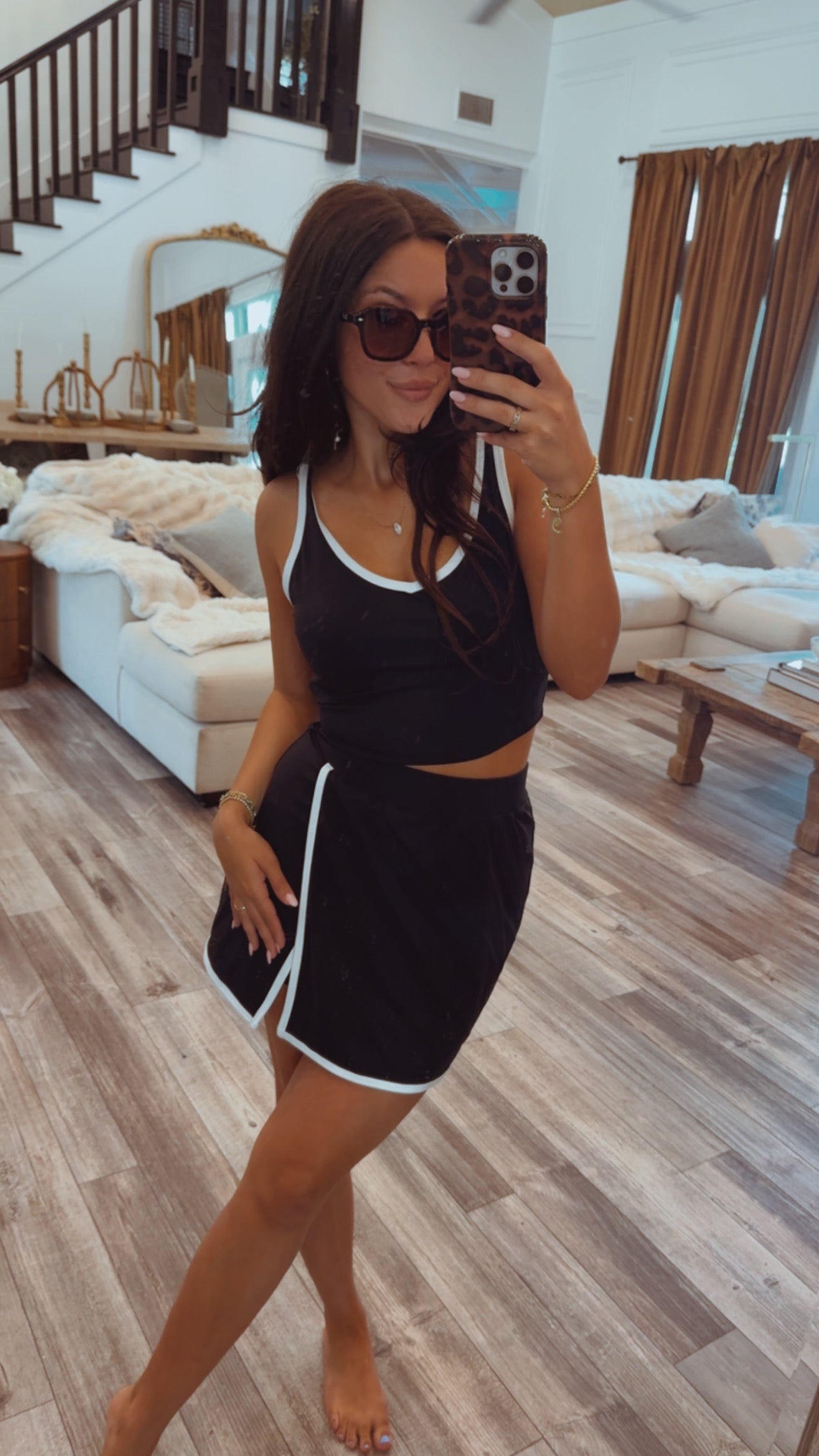 Ultra Soft  Black and White Top and Skort Athletic Set
