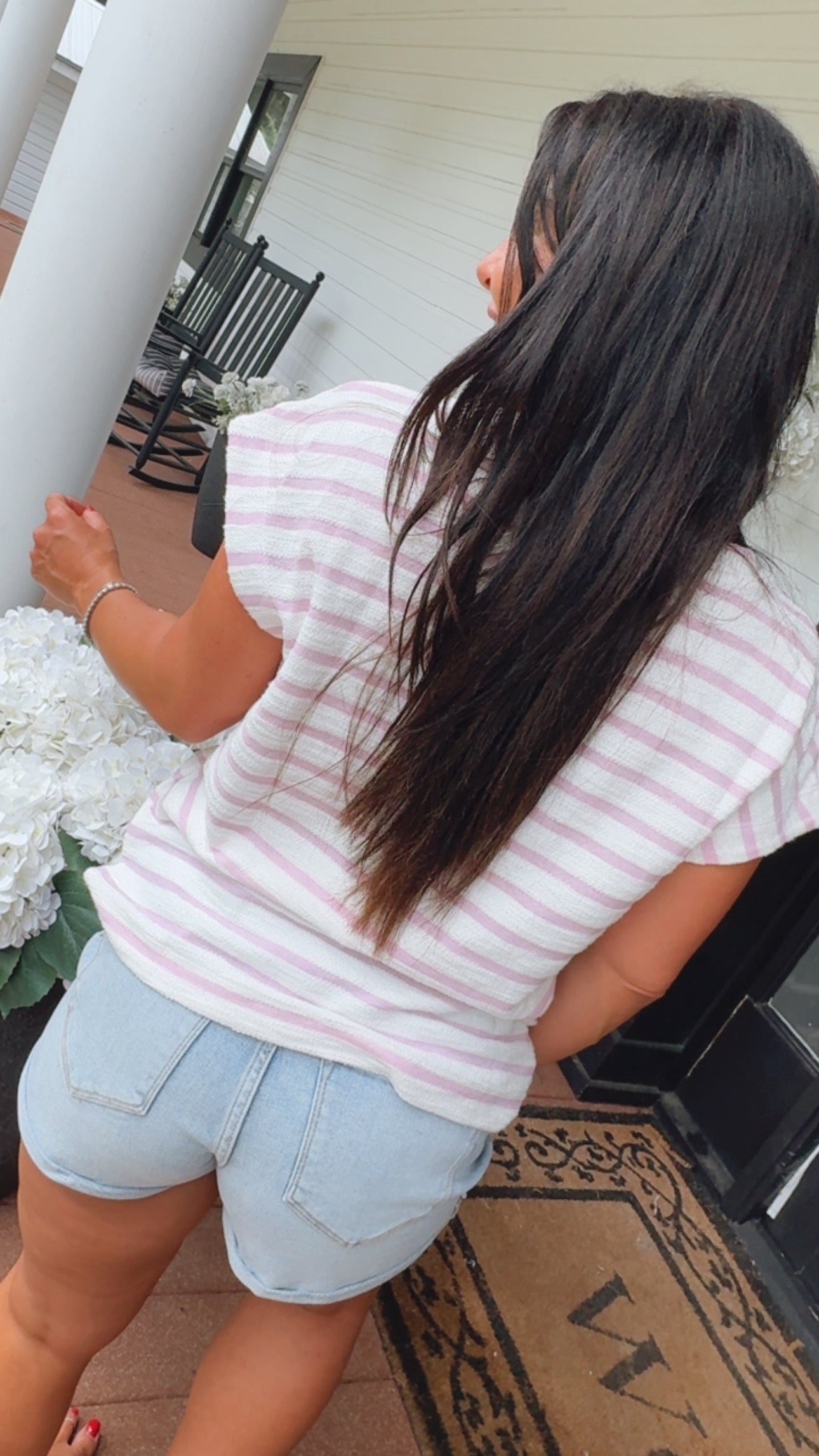 Soft Knit White With Pink Stripe Cap Sleeve Top