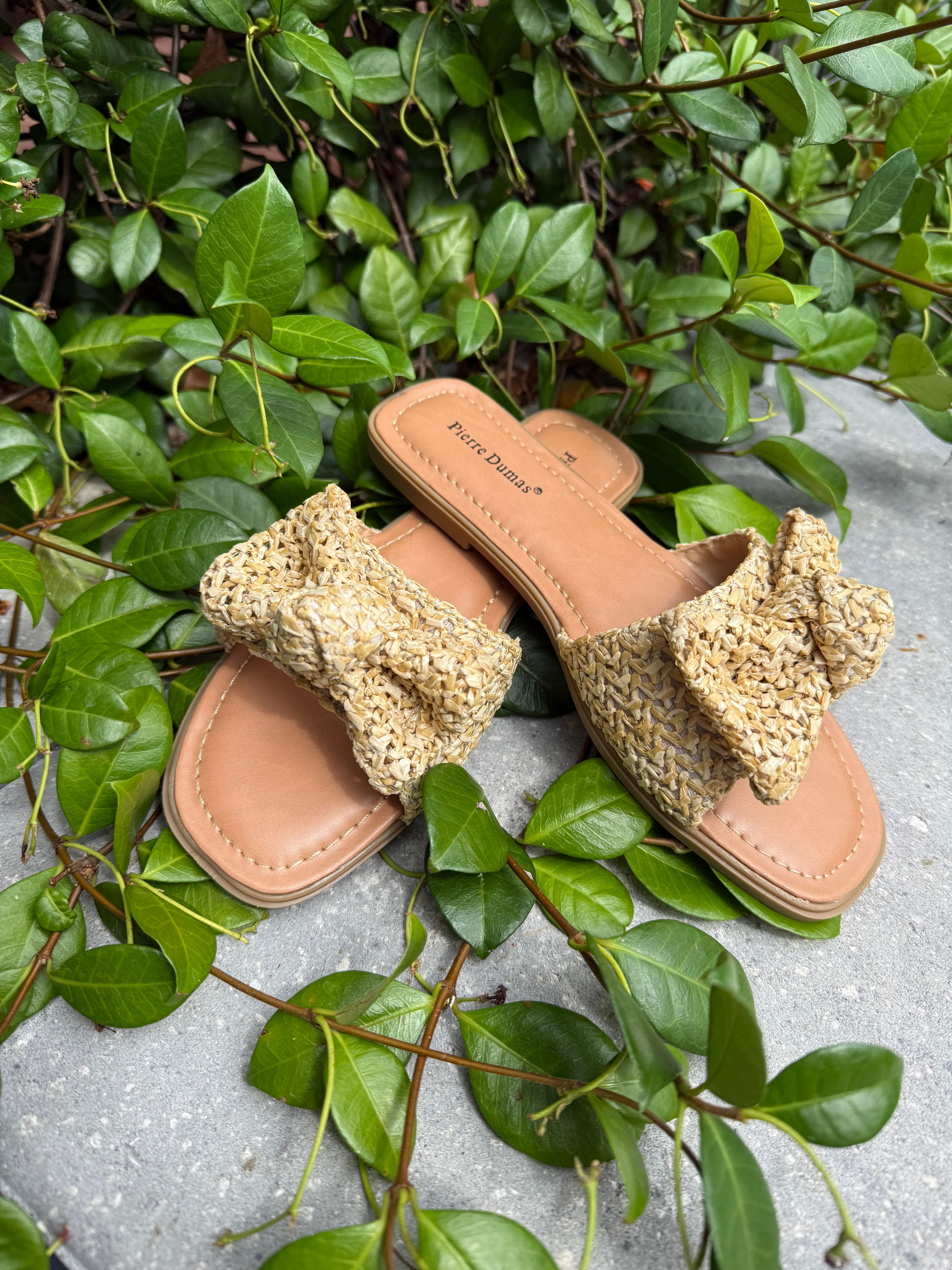 Brown and Natural Bow Sandals