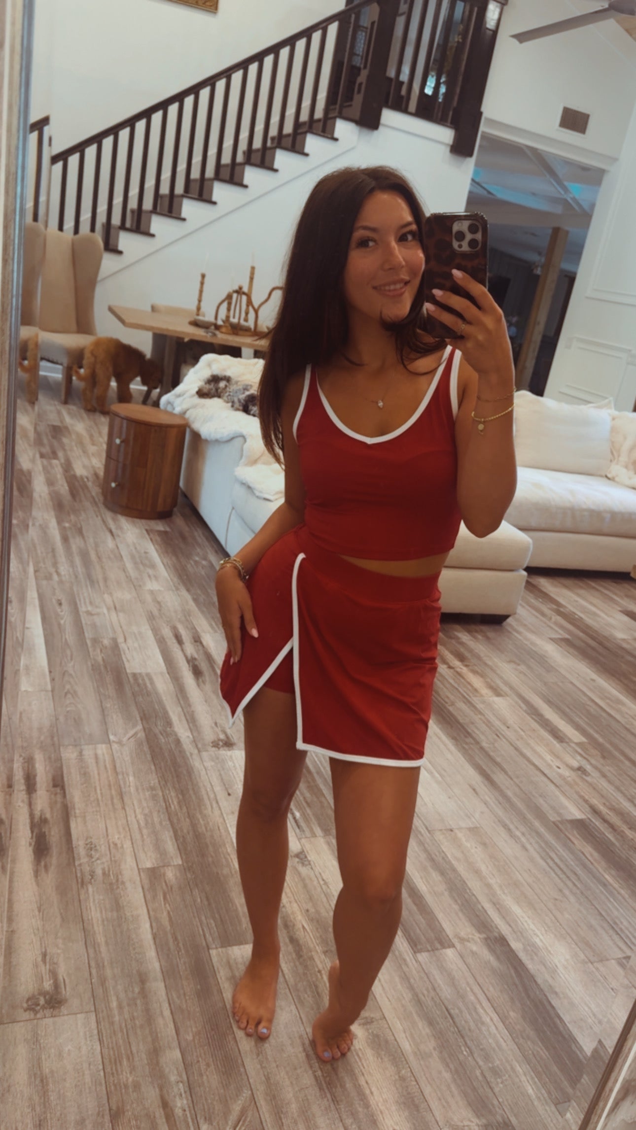 Ultra Soft  Crimson and white Top and Skort Athletic Set