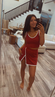 Ultra Soft  Crimson and white Top and Skort Athletic Set