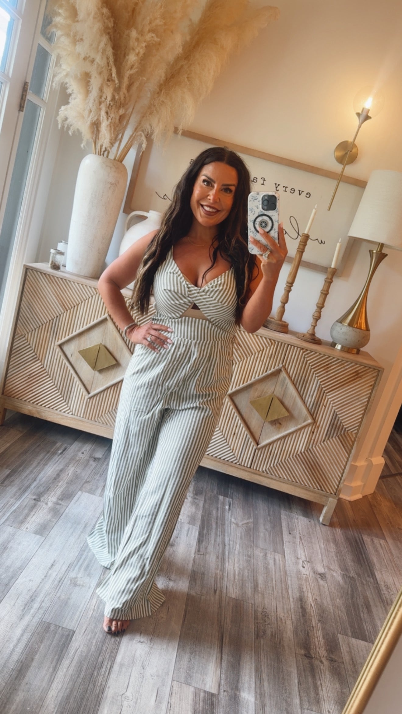 Green And White Striped Jumpsuit