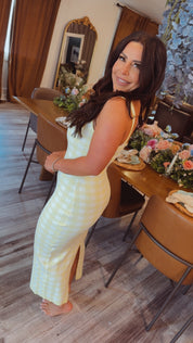 Yellow and White Gingham Luxe Midi Dress Stich and Co
