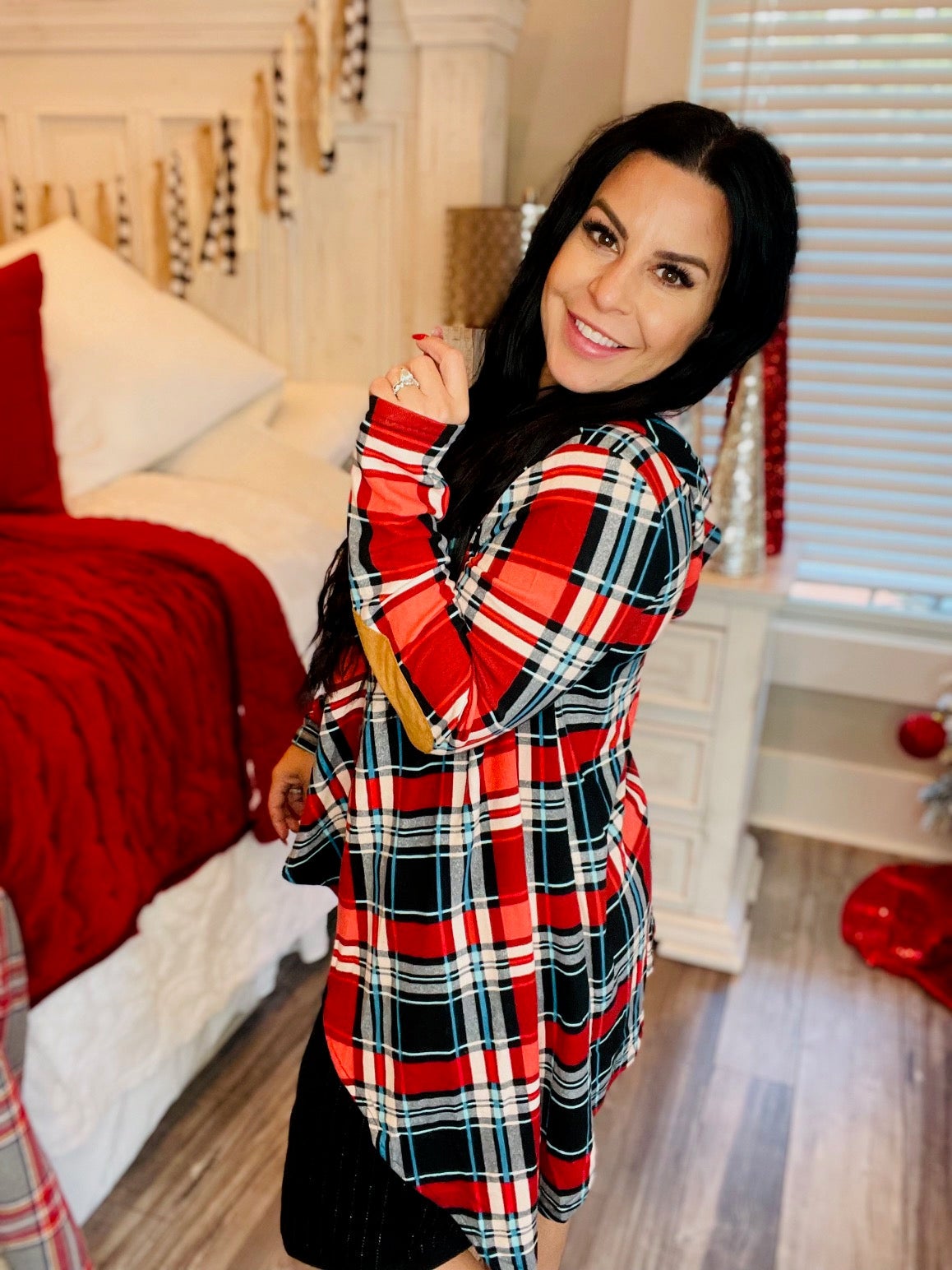 Multi Color Plaid Open Front Hoodie Cardi