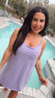 Purple Acid Wash Tank Romper Dress