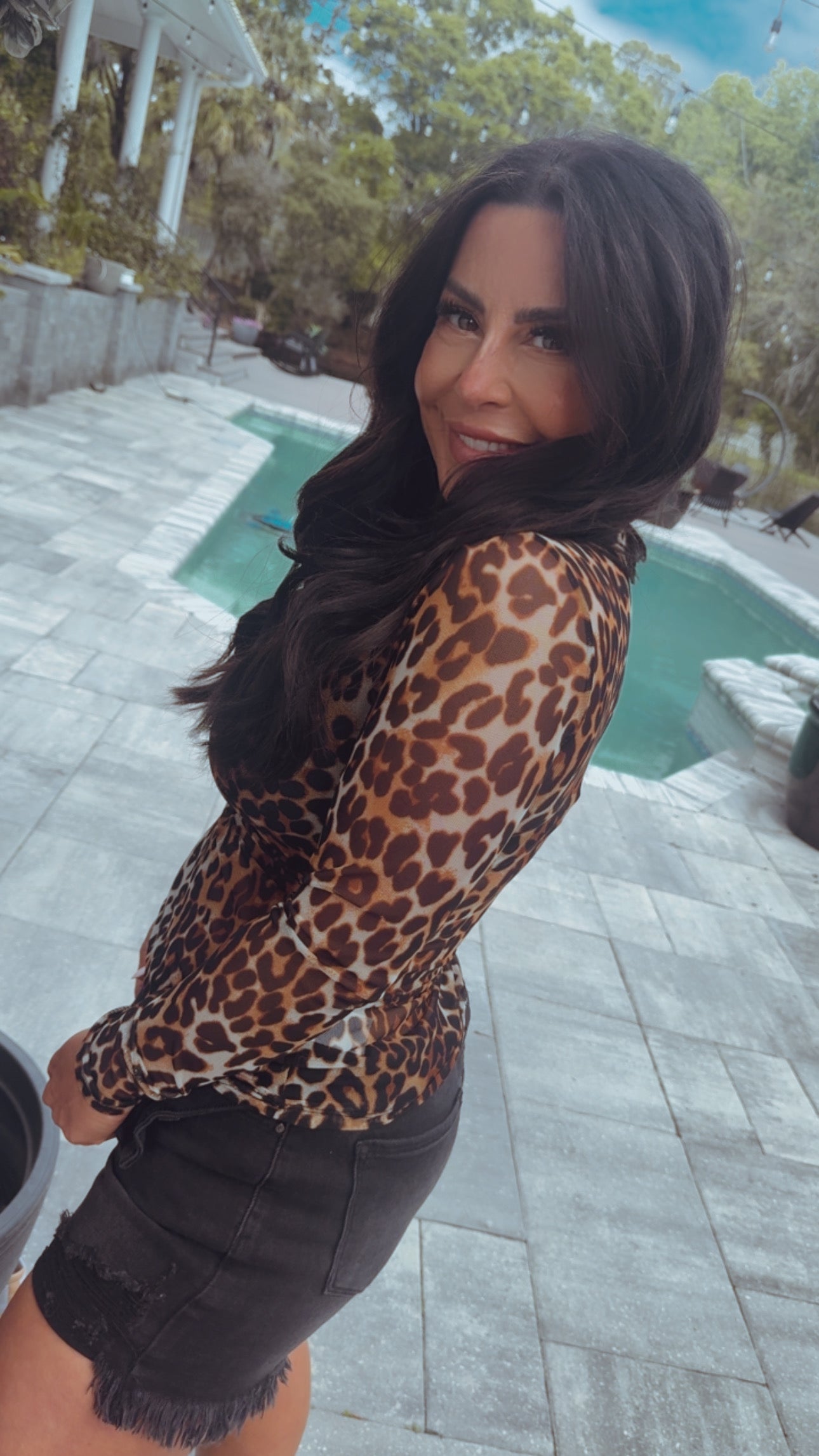 Chic Brown and Black Leopard Mesh Top