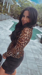 Chic Brown and Black Leopard Mesh Top