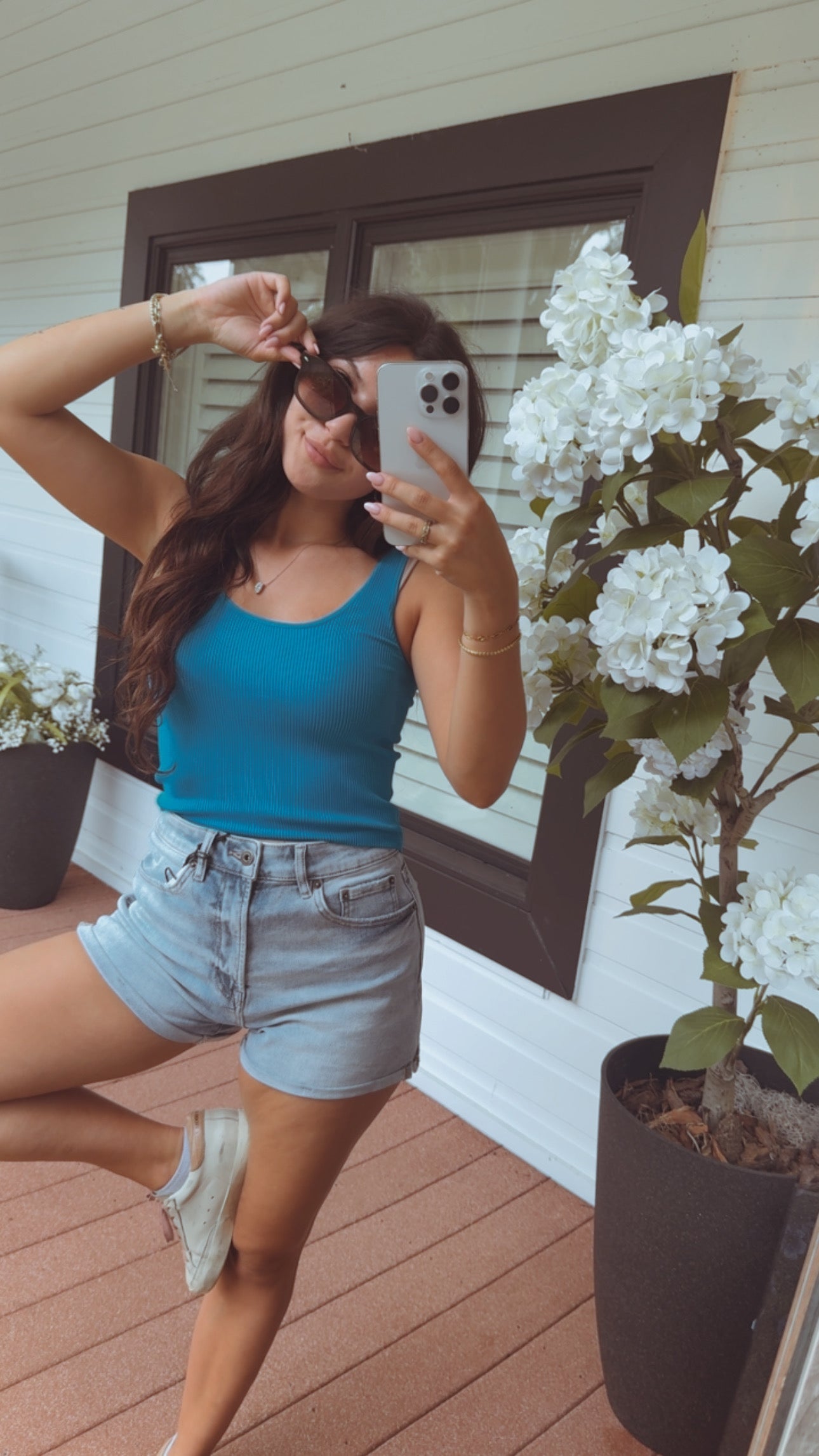 Yelete Aqua Blue Ribbed Reversible Tank