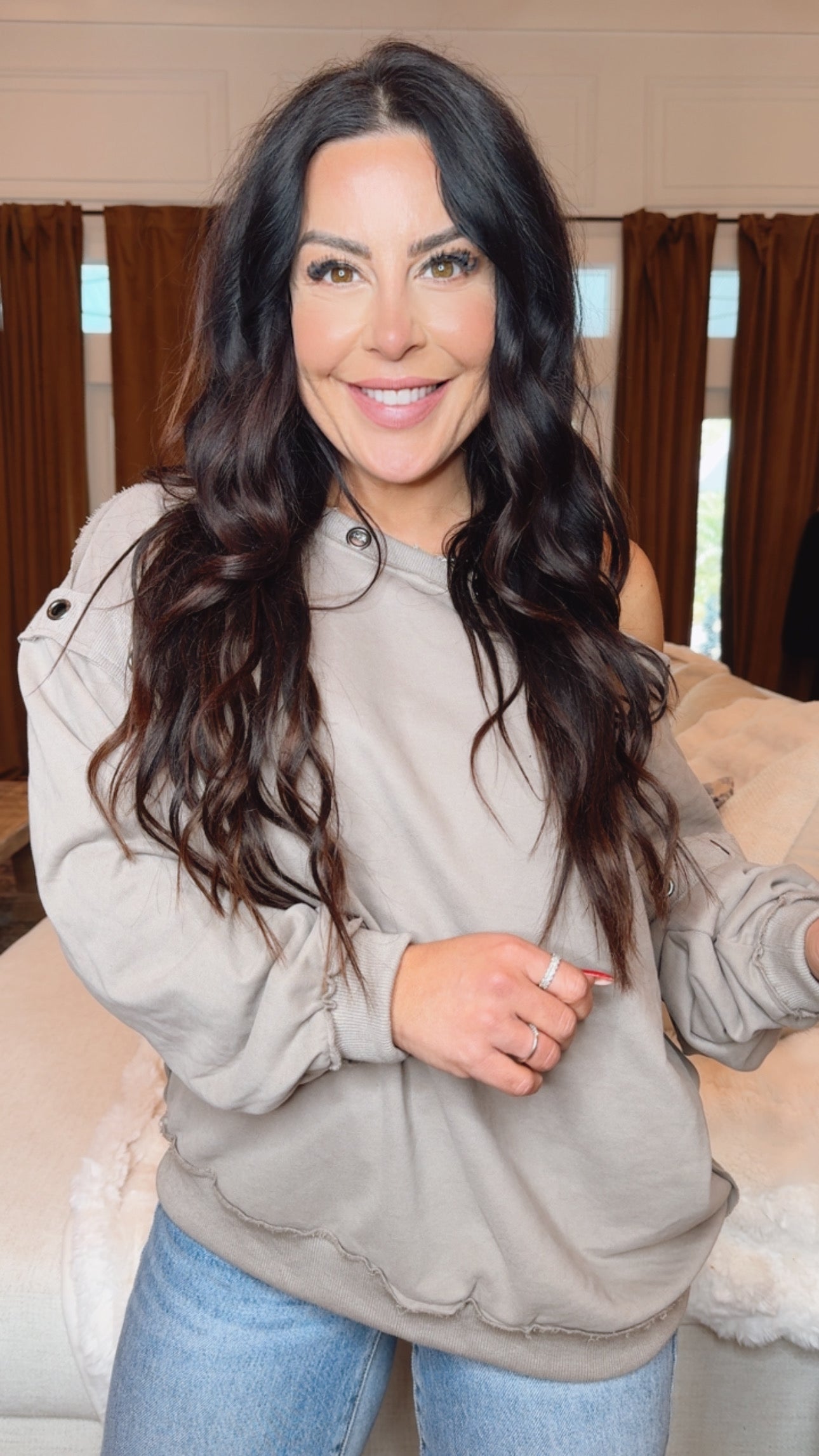 Chic Brown and Silver Studded The Greii Crewneck