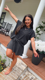 Black Acid Wash Cap Sleeve Top