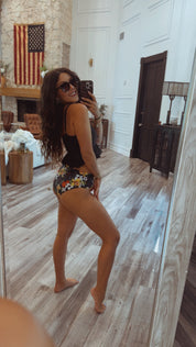 Black and Multicolor Floral  2 Piece Bathing Suit