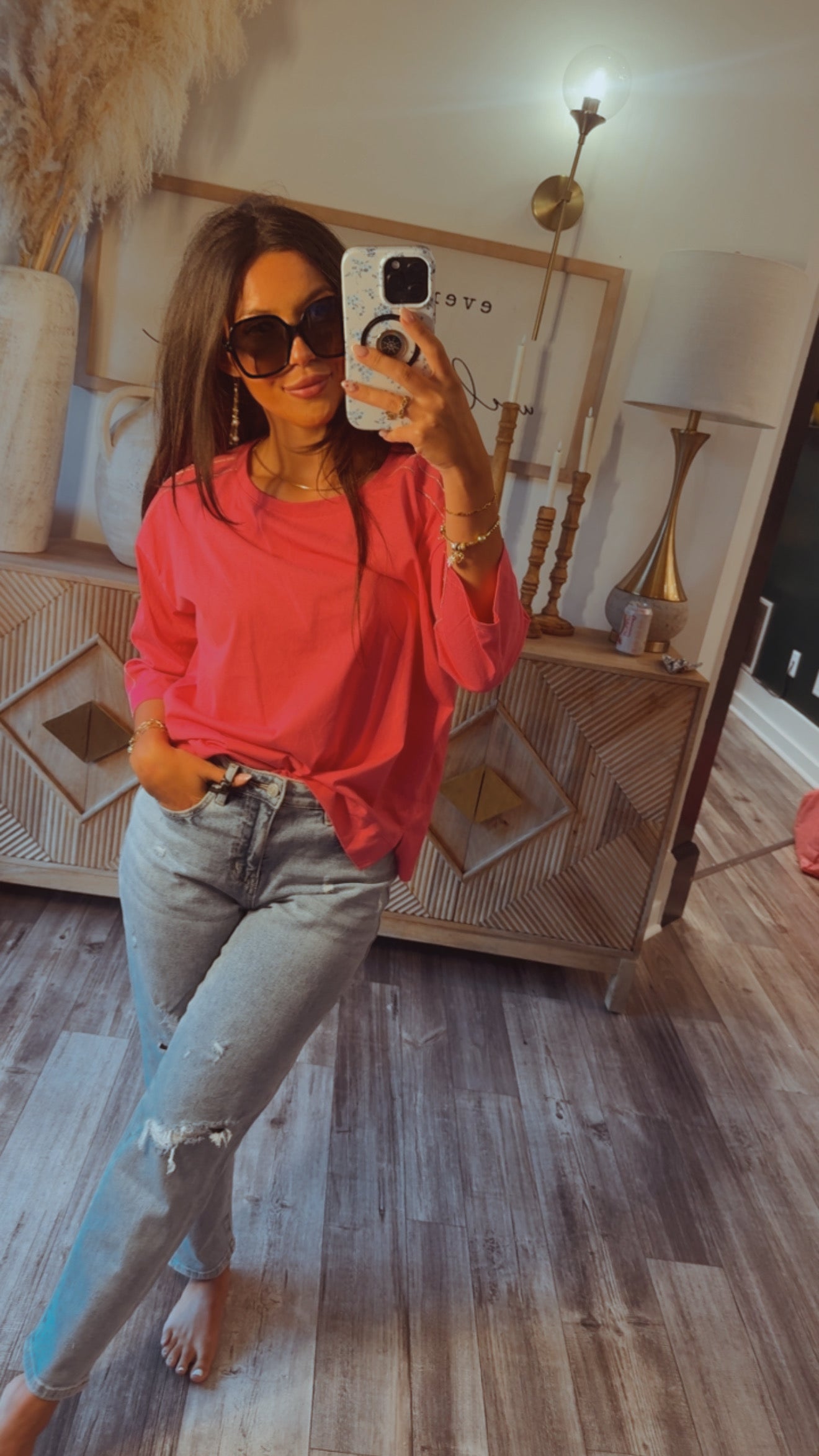 Chic 3/4 Sleeve Pink Top