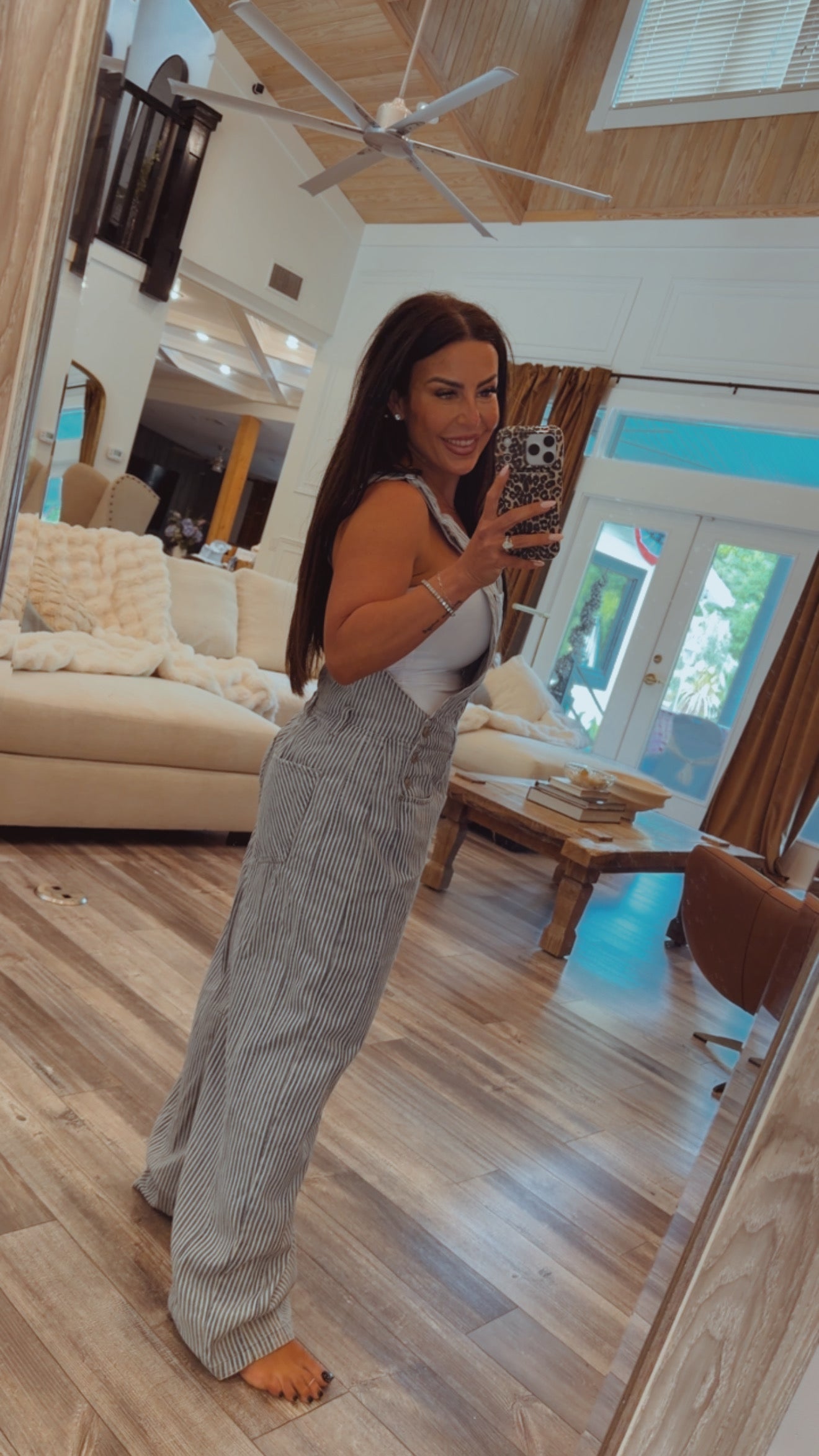 Chic Denim Striped Overalls