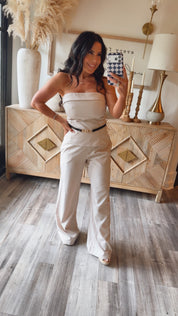 Chic Khaki Tweo Peice Set Blouse and Trousers