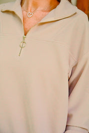 Levi Ribbed Quarter Zip Pullover- Taupe