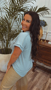 Teal Ribbed Vneck Top