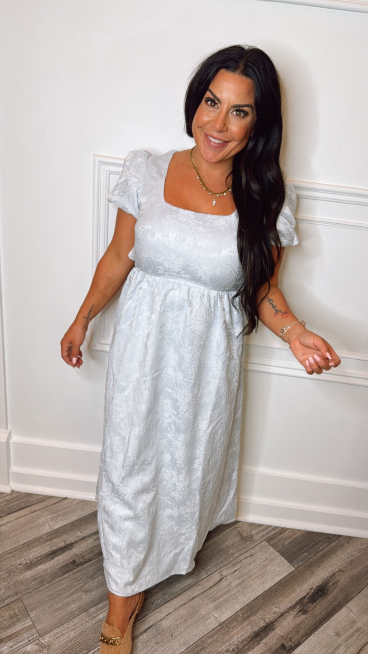 Dusty Blue Floral Midi Dress