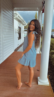 Textured Light Blue Tie Strap Dress