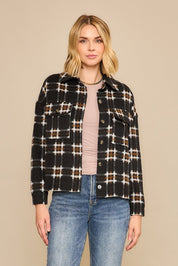 Cozy Co  Plaid Black And White Button Up Shacket