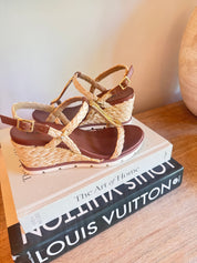 Dark Brown and Woven Strap Wedges